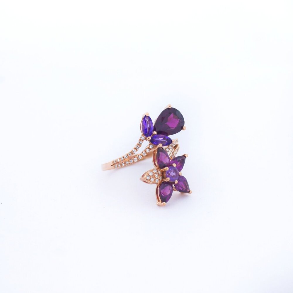 EFFY Bordeaux 14K Gold Rose Multi-Stone  Diamond Flower Ring